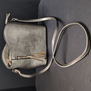 Darlings Metallic Gray Vegan Leather Small Hobo/Crossbody Bag.